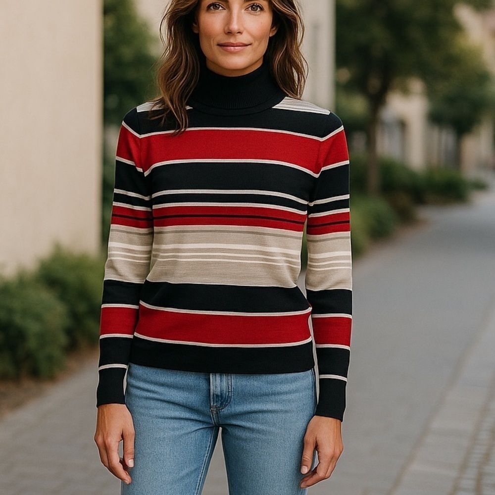 Hampshire Studios Vintage Preppy Mock Turtleneck Sweater Size Medium P